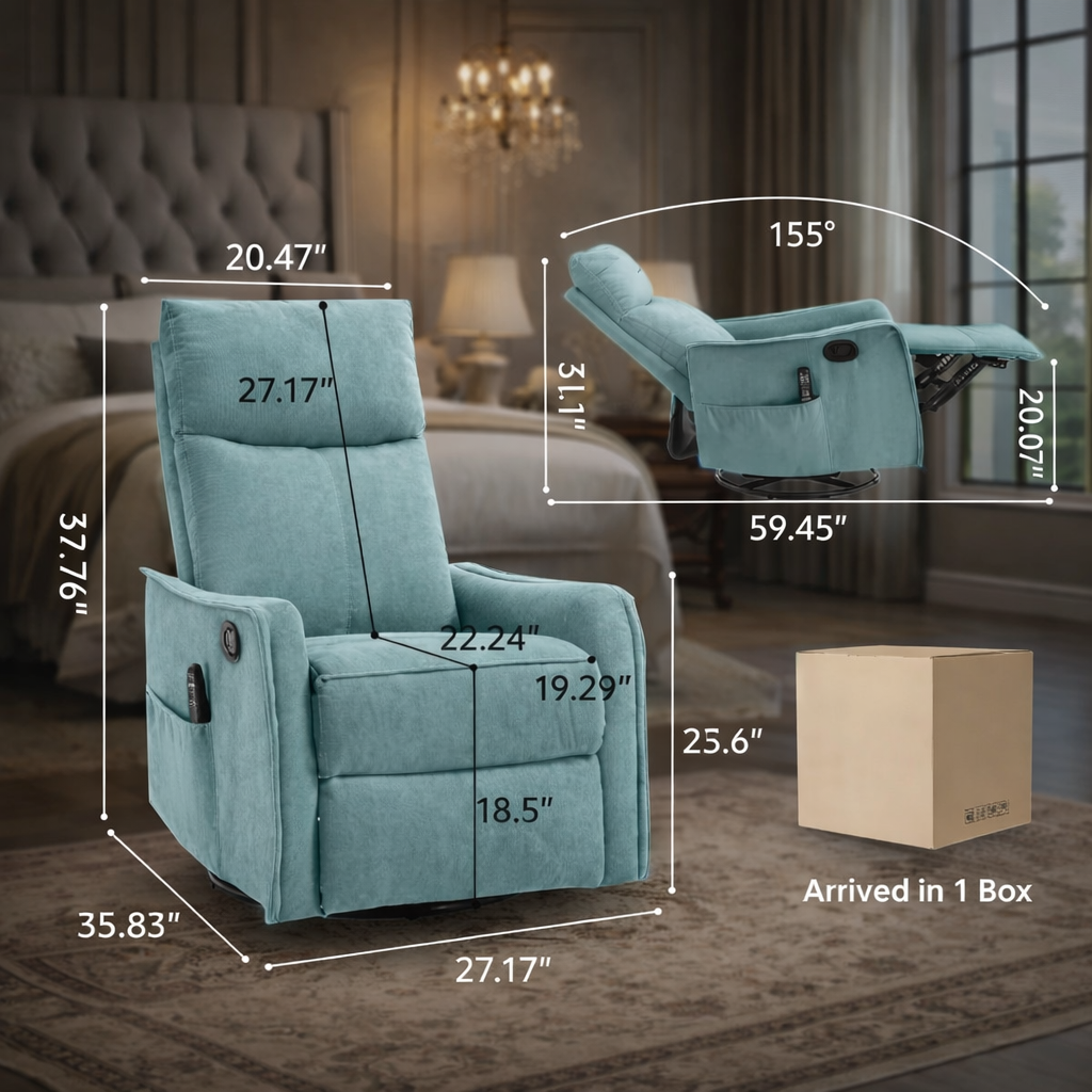 Luxury Heated Massage Recliner with 360° Swivel